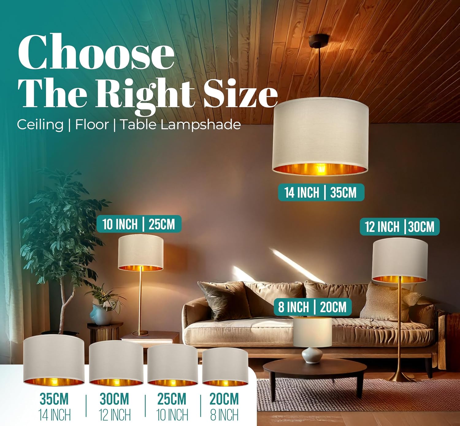 GIGGI Fabric Lamp Shades, Unique Light Shade Ceiling with Golden Inner, Modern L...