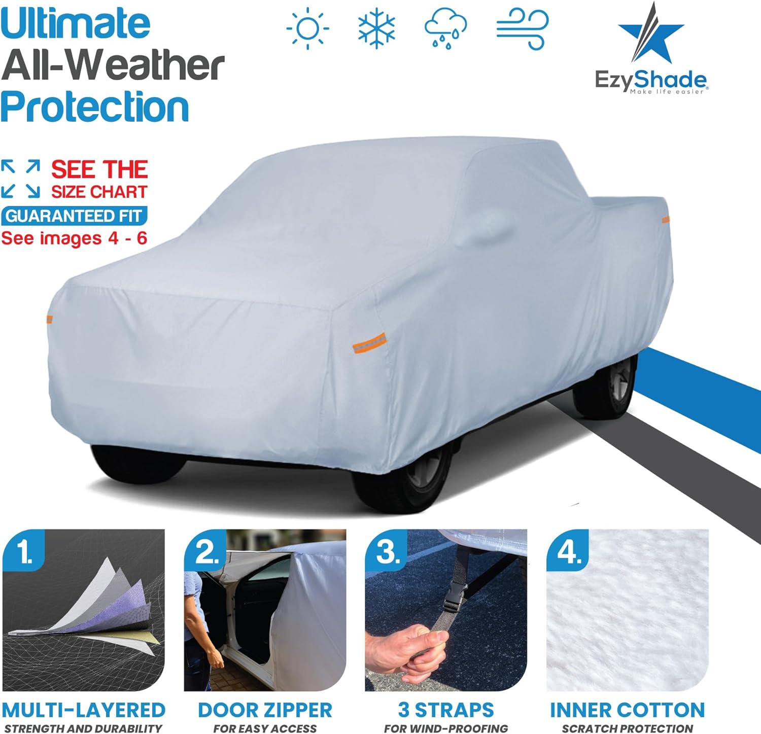 EzyShade 10-Layer Truck Cover Waterproof All Weather. See Vehicle Size-Chart for...