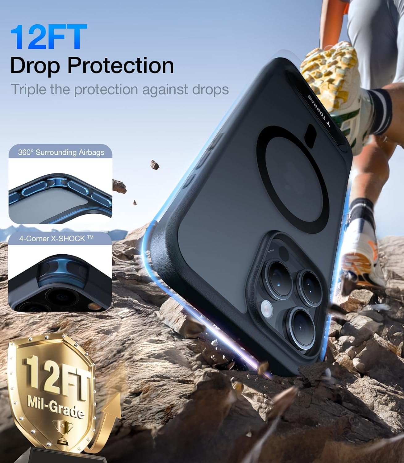 TORRAS for iPhone 16 Pro Max Case [Durable Titanium Stand] [25W Wireless Chargin...