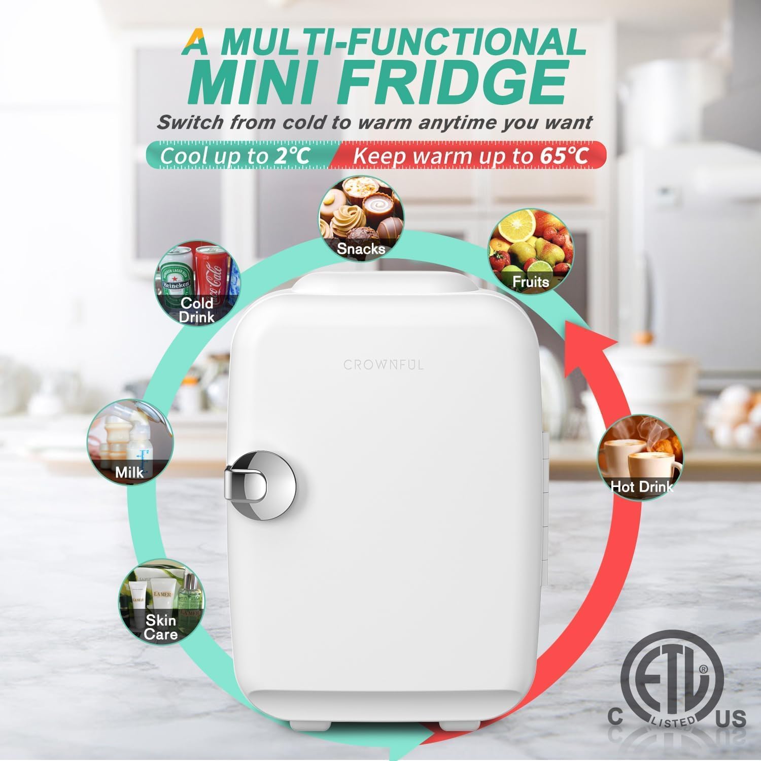 CROWNFUL Mini Fridge, 4 Liter 6 Can Portable Cooler and Warmer, Personal Fridge...