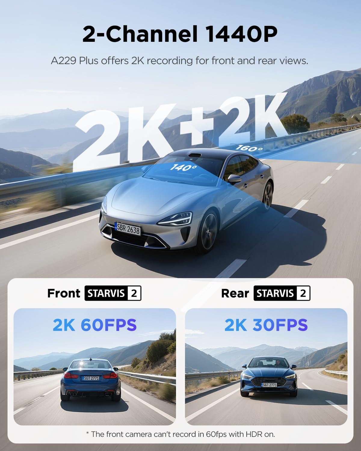VIOFO A229 Plus Dash Cam Front and Rear, Dual STARVIS 2 Sensors, 2 Channel HDR,...