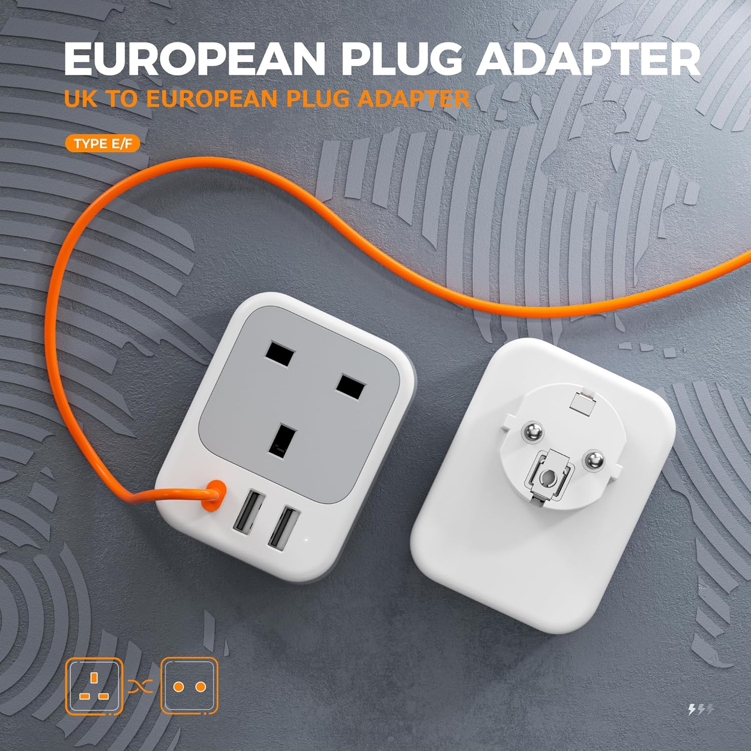 TESSAN UK to European Plug Adapter 2 Pack, USB C Travel Adapter UK to Europe wit...