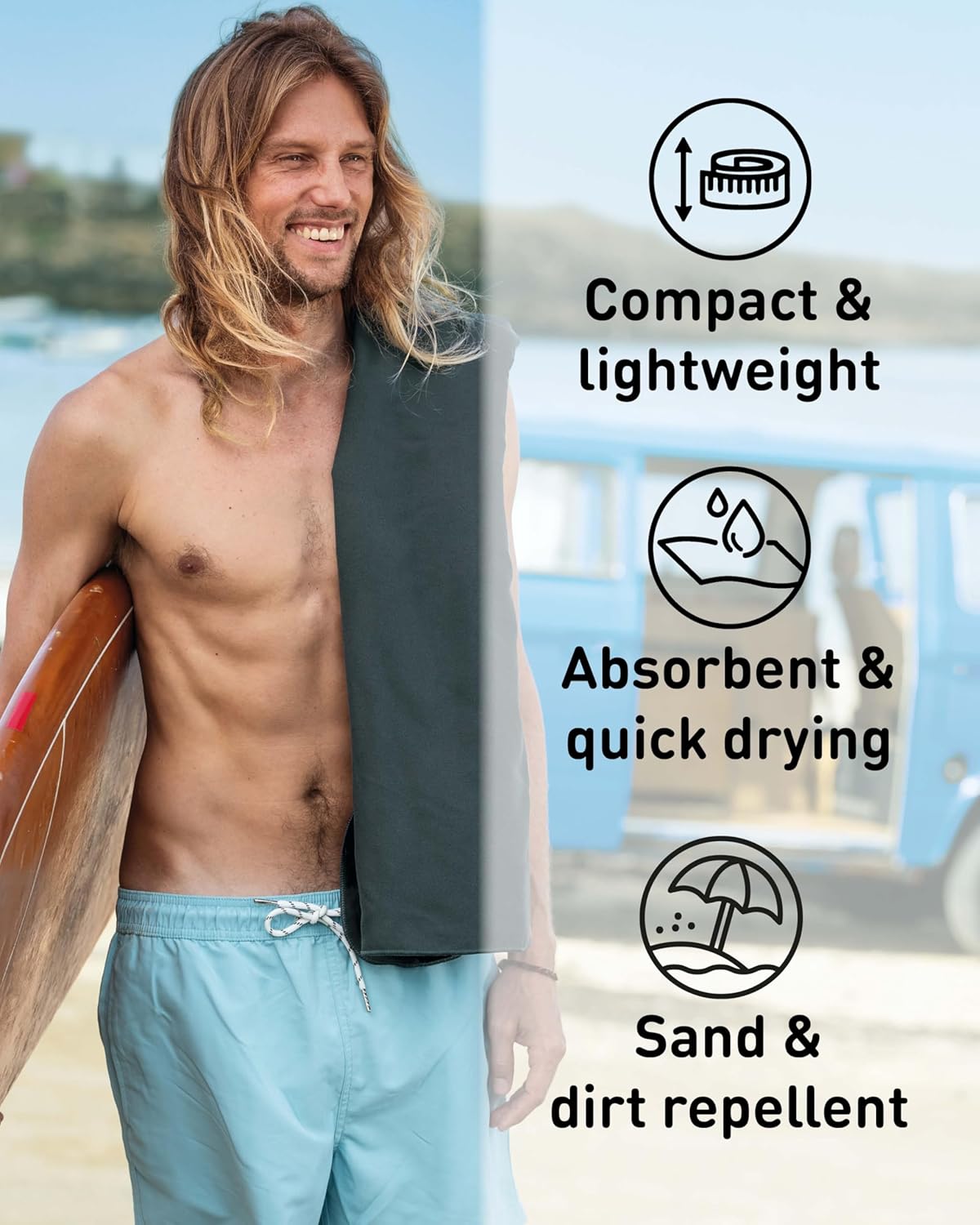 Special Fit-Flip Microfibre Towel, Innovative Ultra Lightweight Towel, Compact T...