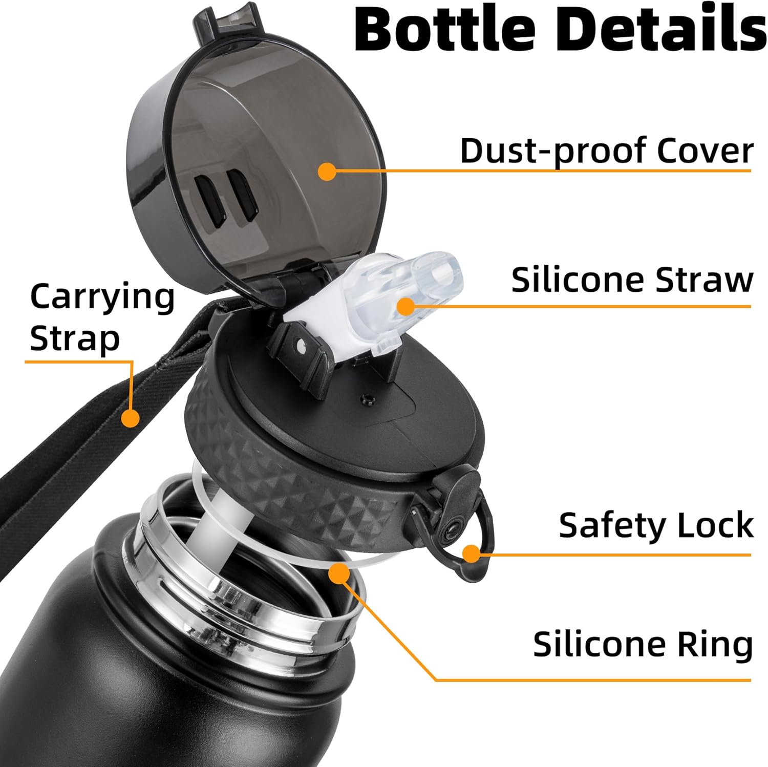 OLDLEY Stainless Steel Water Bottle with Straw 1L Vaccum Insulated Large Drink F...