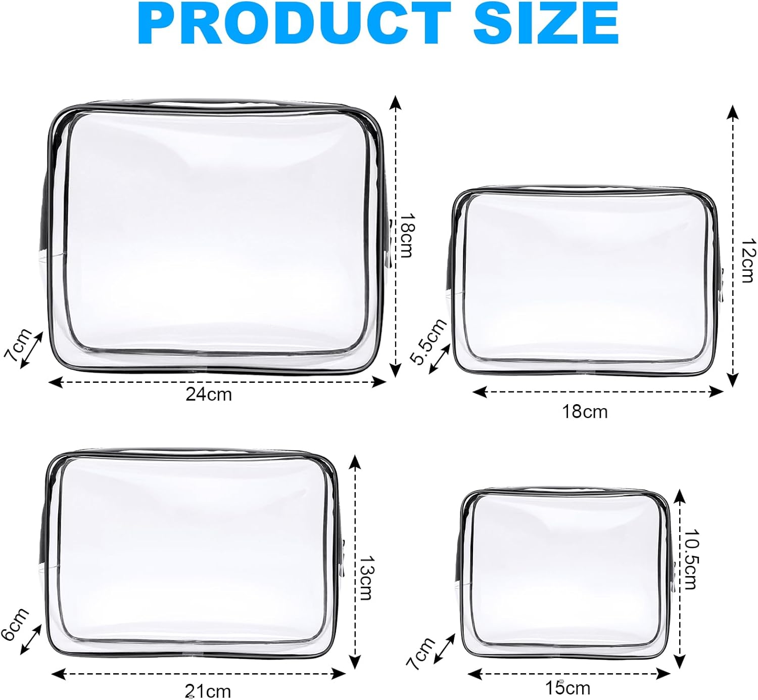 4-Pack Clear Wash & Makeup Bags TSA Approved Makeup Bags, PVC Waterproof Travel...