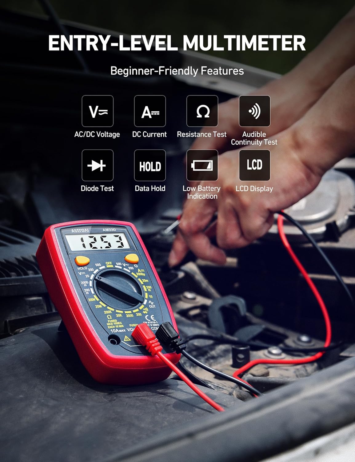 AstroAI Digital Multimeter Voltmeter Ohmmeter Ammeter Multi Tester Meter with Ba...