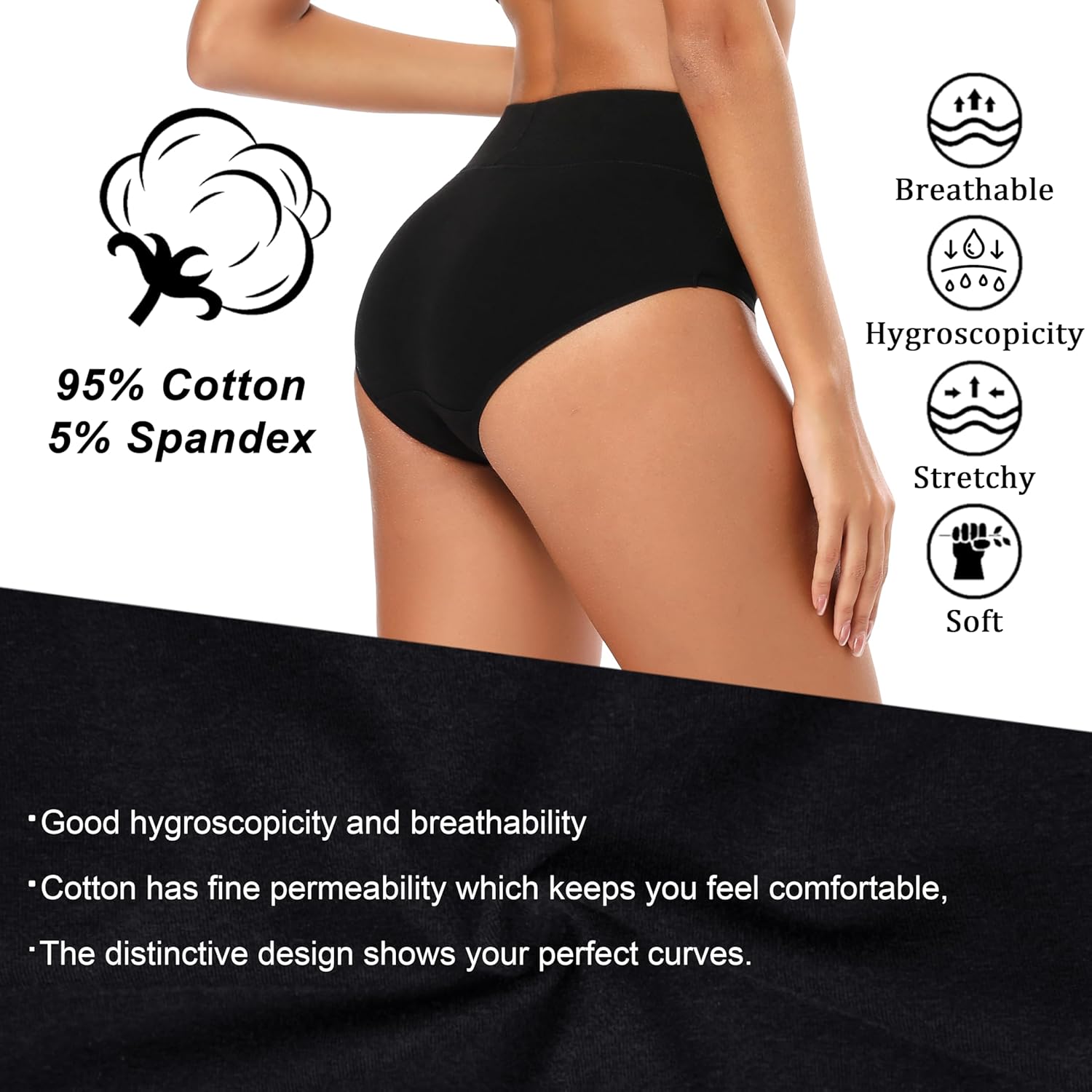 Molasus Women's Cotton Underwear High Waisted Full Coverage Ladies Panties (Regu...