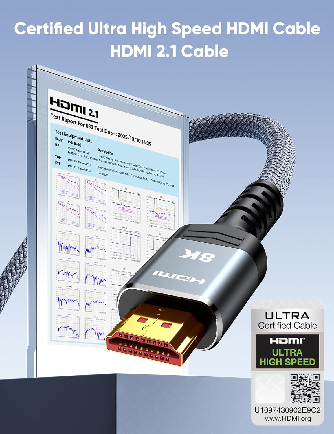 10K 8K HDMI Cable 2M Certified, Snowkids HDMI 2.1 Cable Ultra HD High Speed 48Gb...