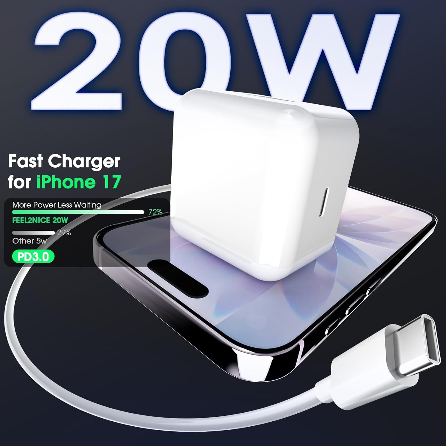 Top Quality iPhone Charger, MFi Certified Charger with 2 Pack 20W Fast USB C Cha...