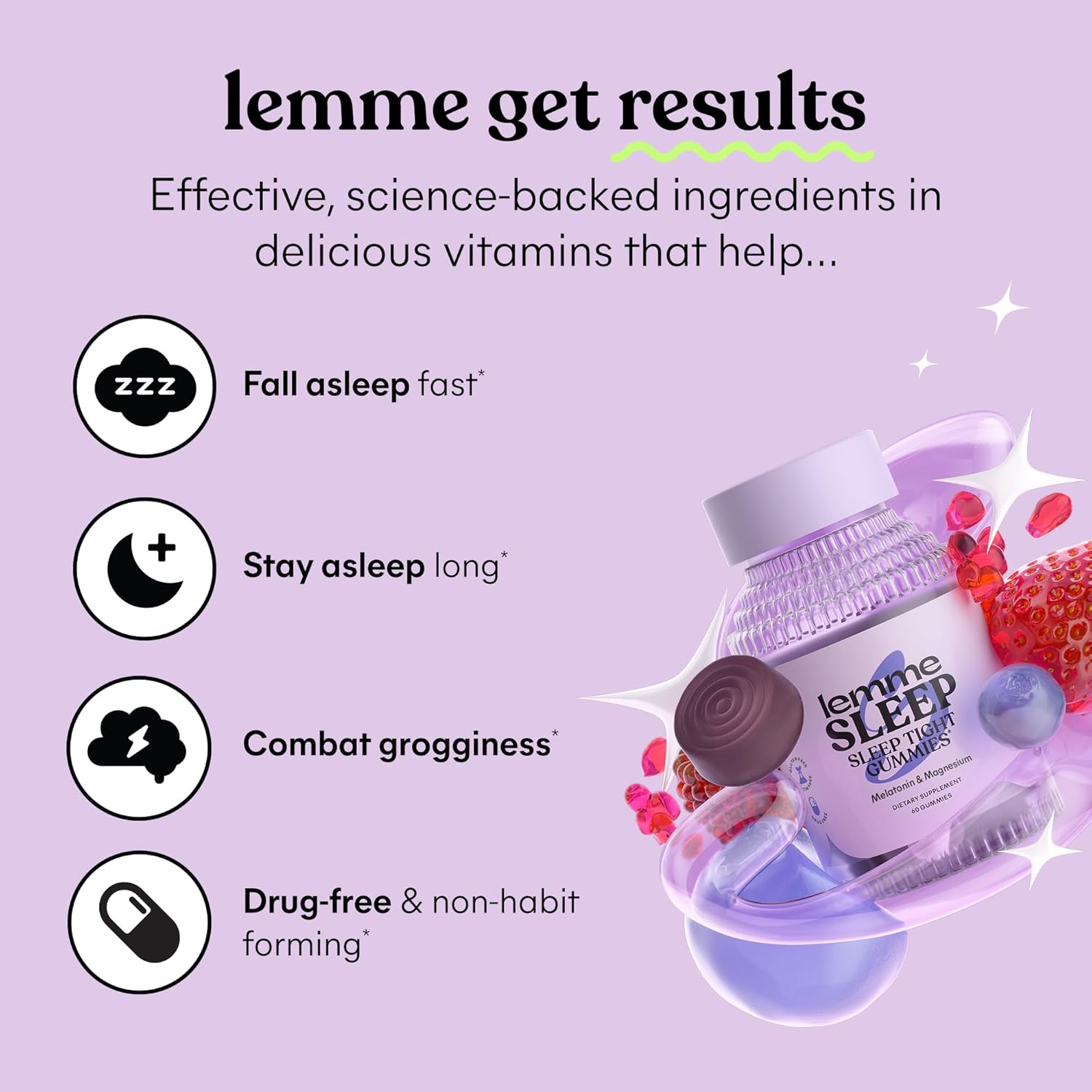 Lemme Sleep Gummies with 5mg Melatonin, Elderberry, Magnesium, L-Theanine, Chamo...