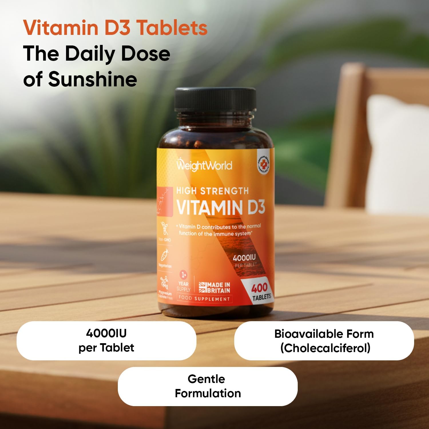 Vitamin D3 4000IU - 1+ Year Supply - 400 Tablets - Easy to Swallow 6mm Micro Vit...
