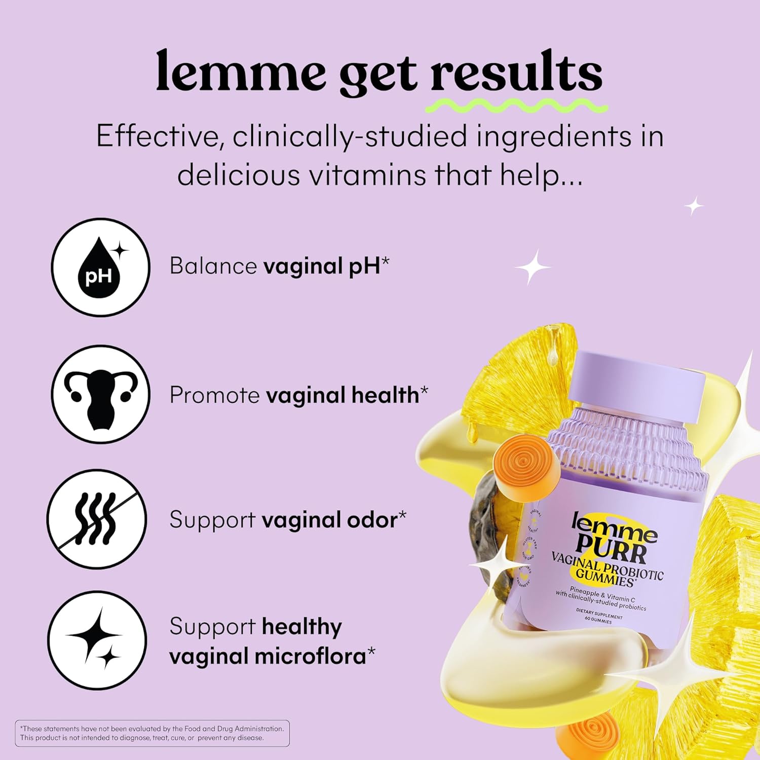 Lemme Purr Vaginal Probiotic Gummies for Women - Balanced pH, Healthy Odor, Yeas...