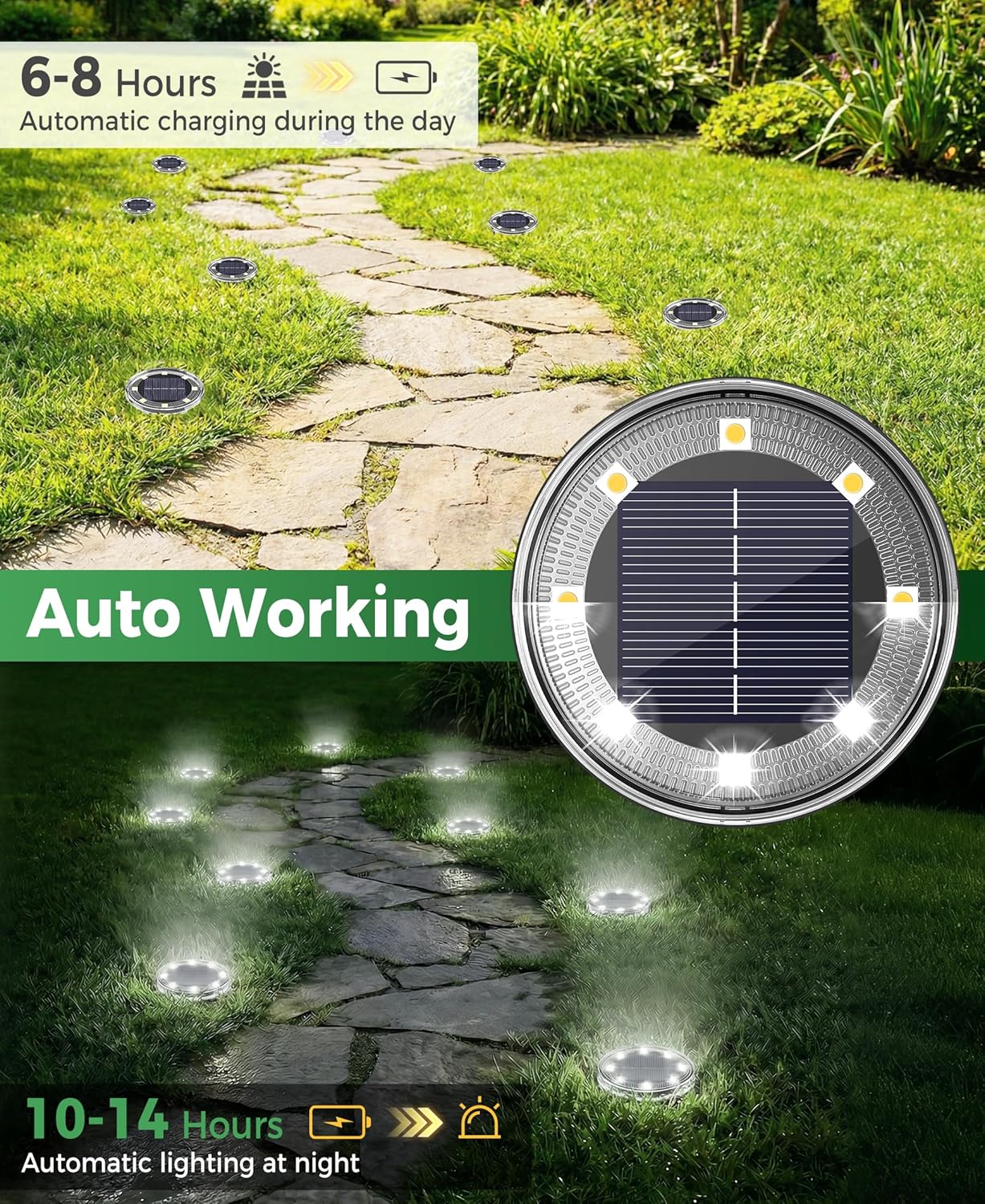 LOTMOS Solar Lights Outdoor Garden, 12 Pack 8 LED Solar Ground Disk Light, IP65...