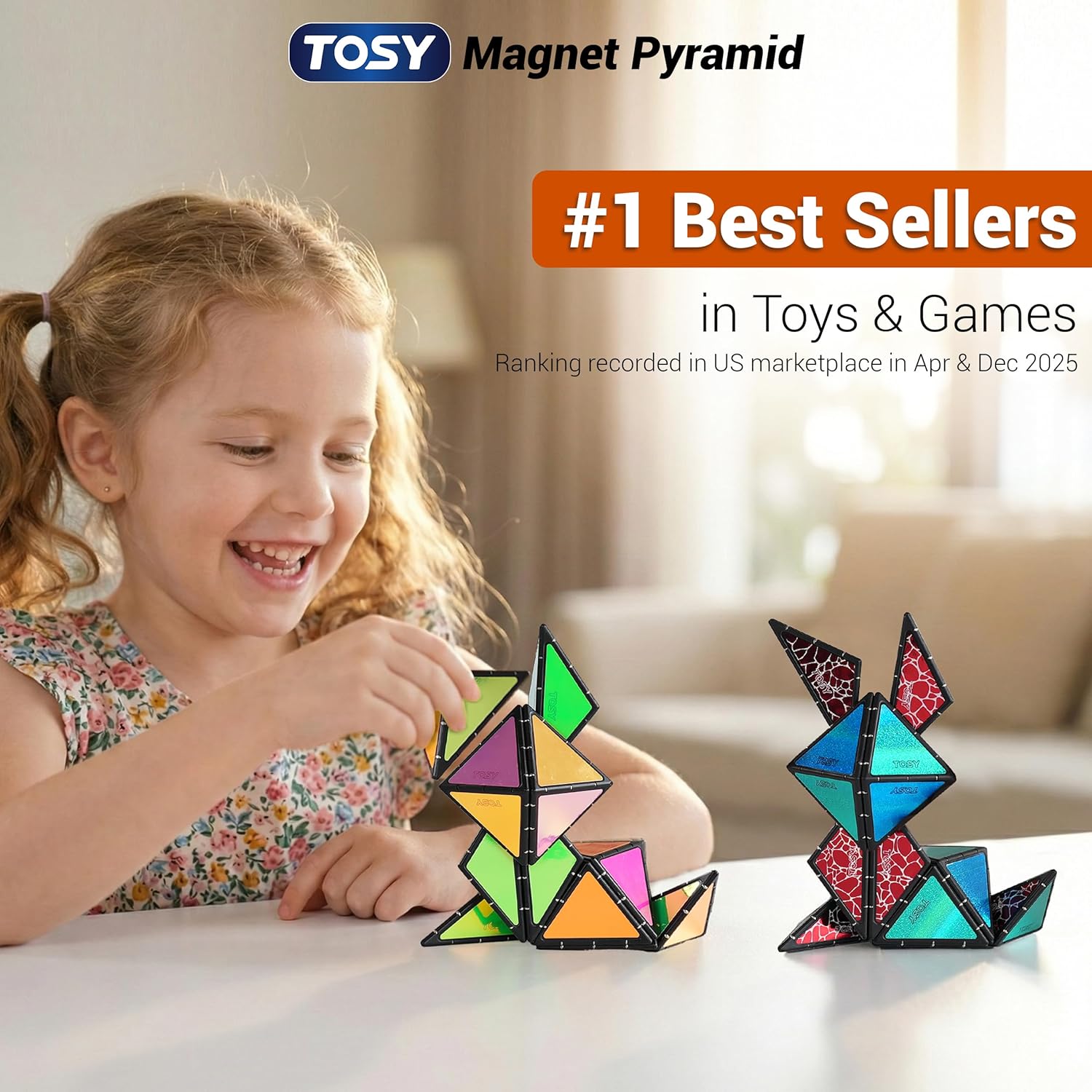 TOSY Magnet Pyramid Glow - 1 Cube Transforms into 1 Billion Shapes (Bunny, Egg,...