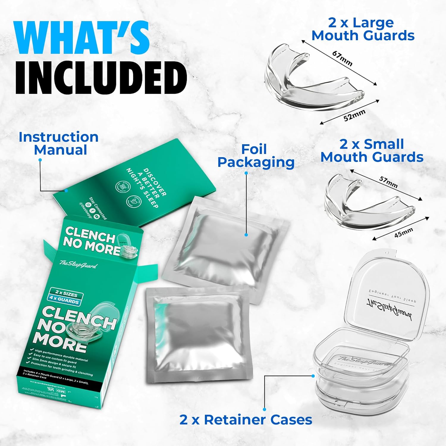 TheSleepGuard Mouth Guard for Clenching Teeth at Night [Pack of 4, Small & Large...