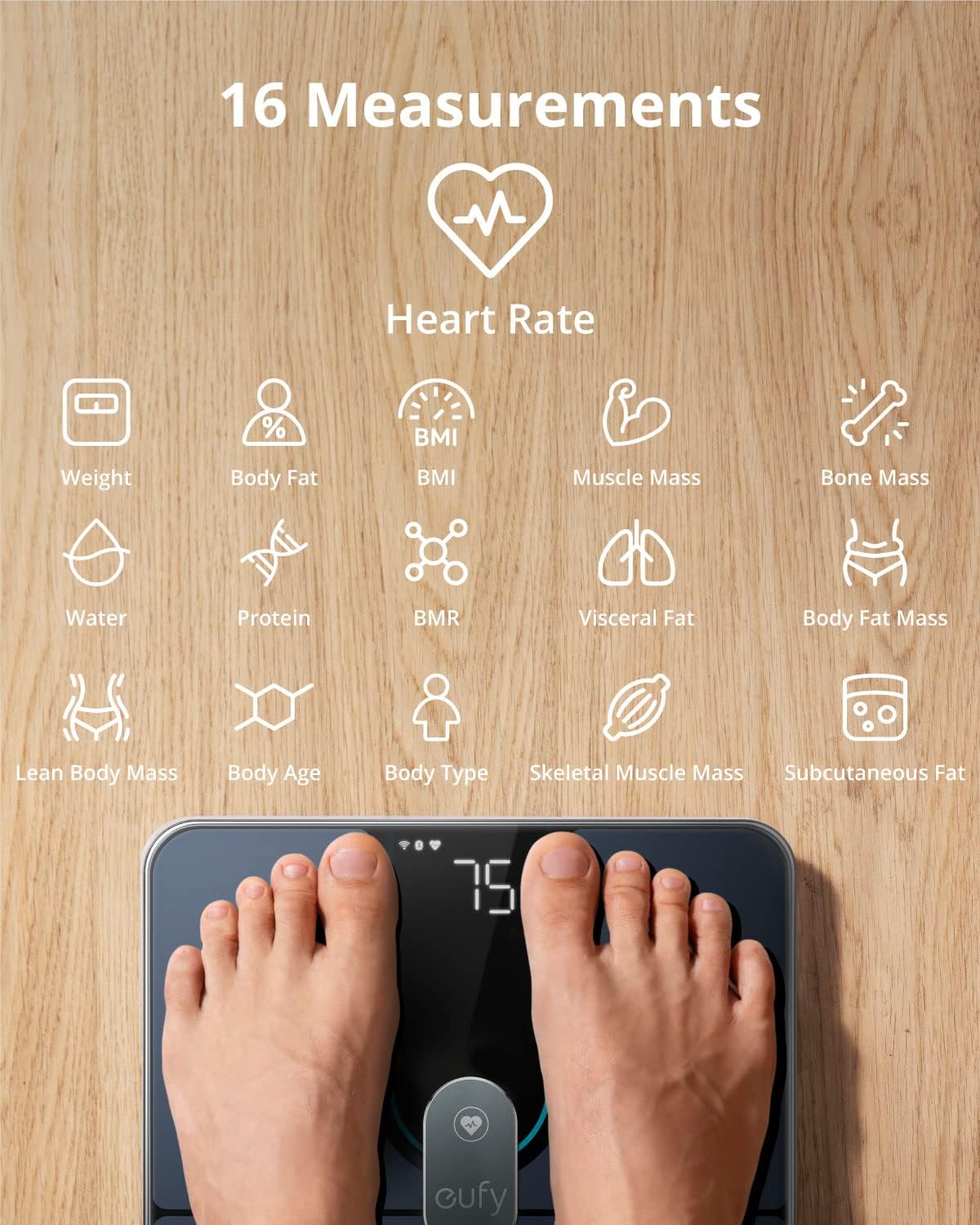 eufy Scales for Body Weight, Digital Bathroom Scales with Wi-Fi Bluetooth, 16 Me...