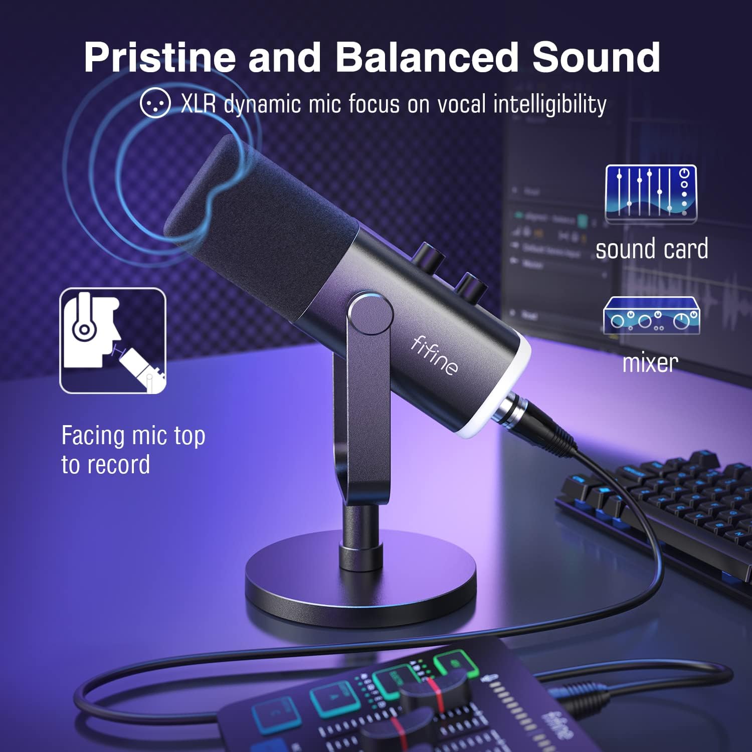 FIFINE XLR/USB Gaming Microphone, Studio Dynamic Streaming Mic, Computer Desktop...