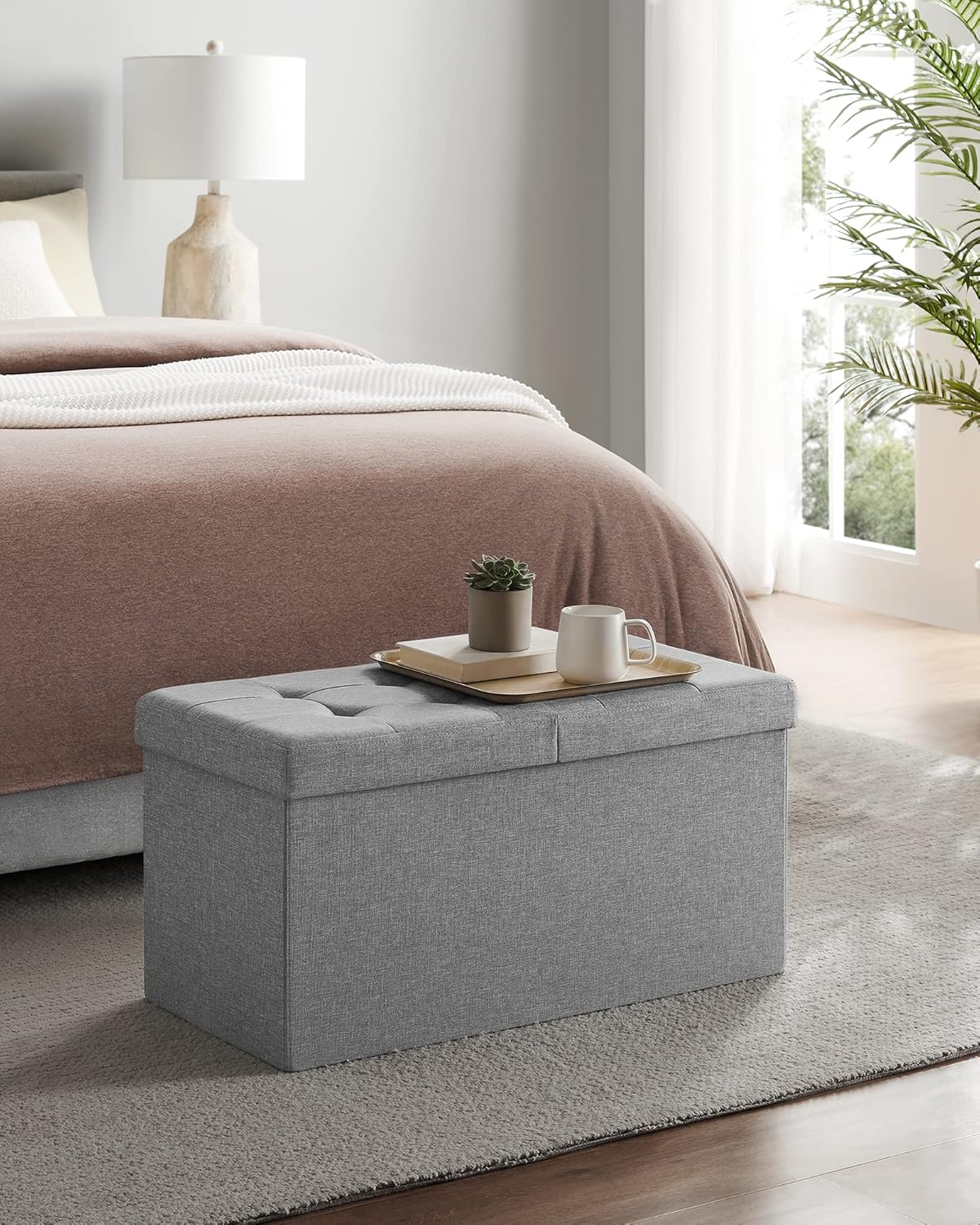 SONGMICS MAZIE Collection - Storage Ottoman Bench, 110 cm Folding Foot Rest Stoo...