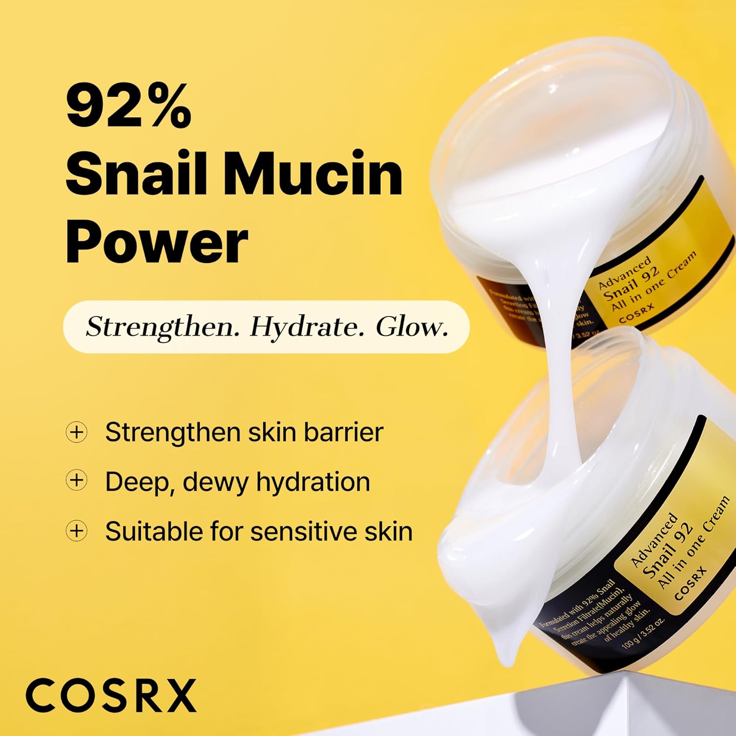 COSRX Snail Mucin 92% Face Moisturizer, 3.52 Oz, Lightweight Moisturing Cream fo...