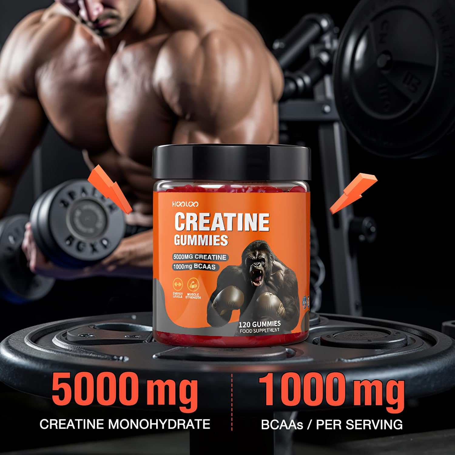 Creatine Gummies 5000mg Creatine Monohydrate with 1000mg BCAAs per Serving (2 Mo...