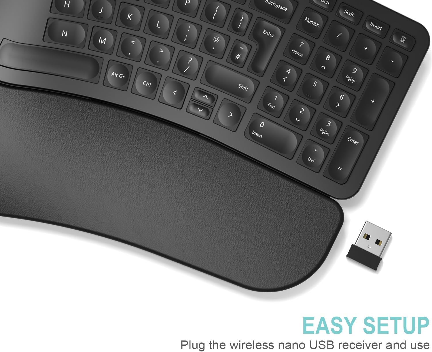 Arteck Split Ergonomic Keyboard with Cushioned Wrist and Palm Rest, 2.4G USB Wir...