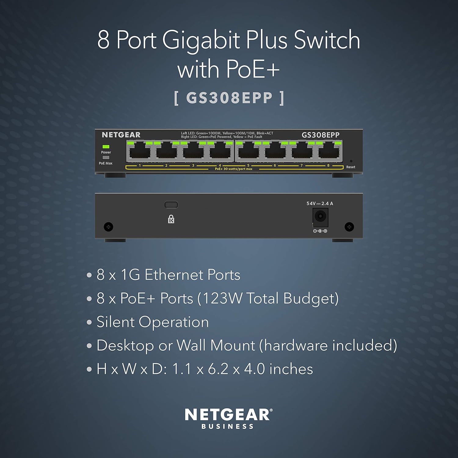 NETGEAR PoE Switch 8 Port Gigabit Ethernet Plus Network Switch (GS308EPP) - with...