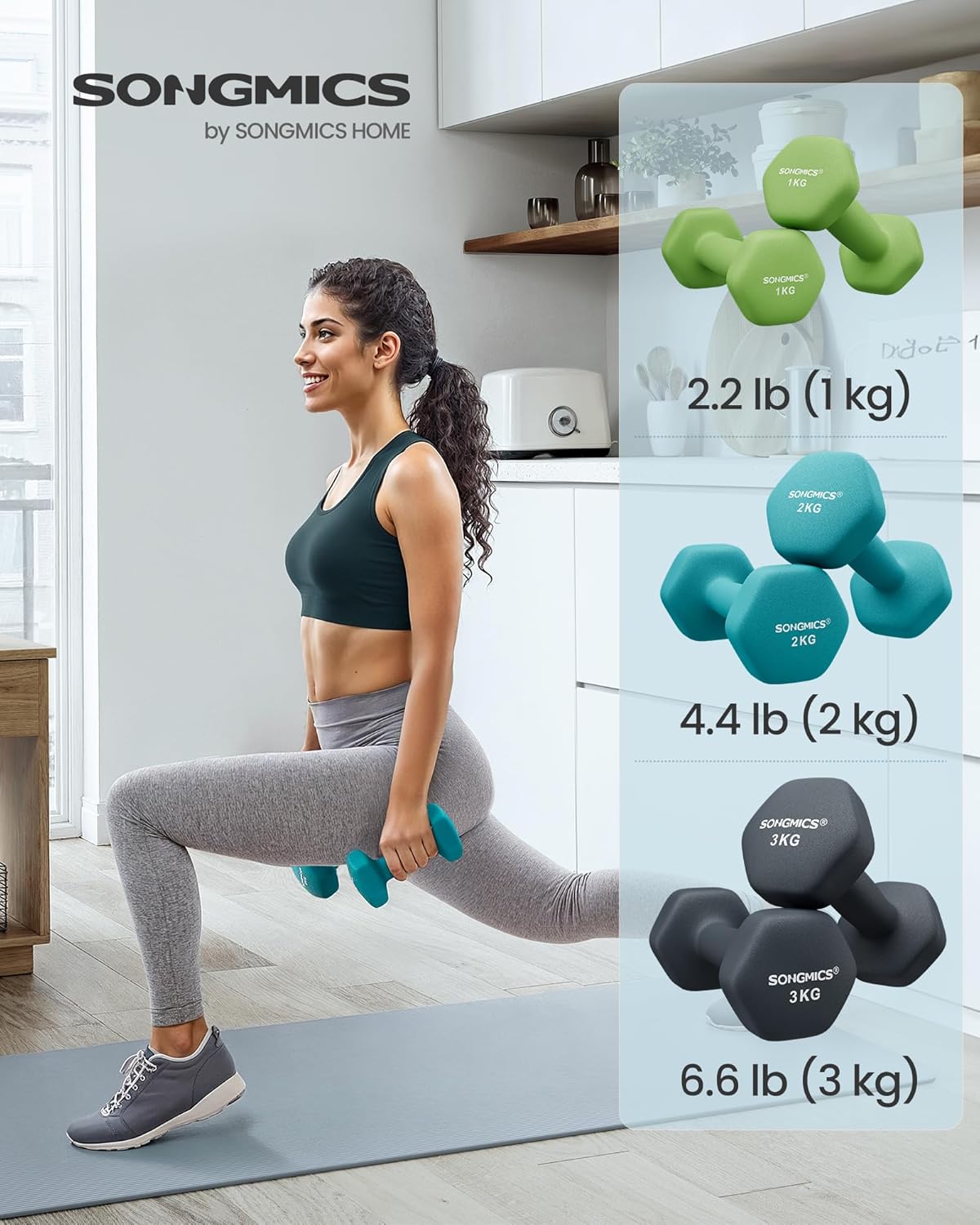 SONGMICS Weight Lifting Dumbbell Kit with Storage Stand, for Fitness, Vinyl Coat...