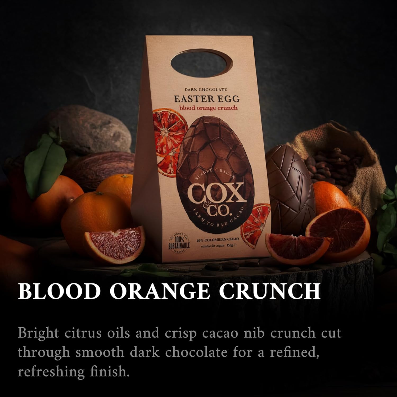 Cox&Co. Dark Chocolate Orange Easter Egg | Large 155g 60% Blood Orange Crunch in...