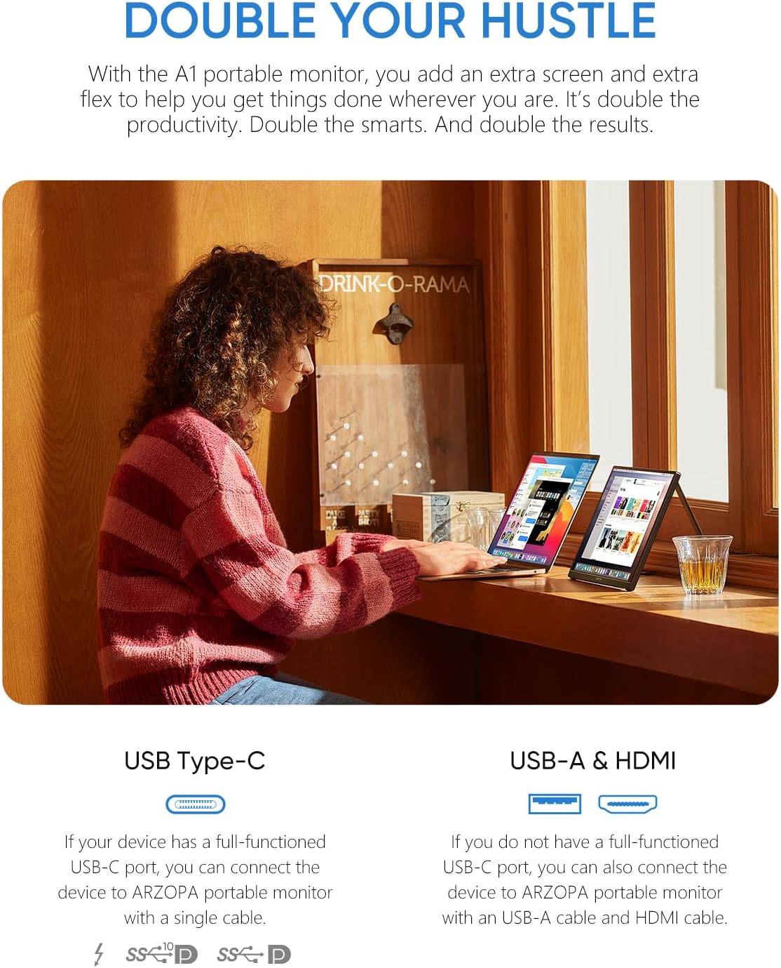 ARZOPA Portable Monitor 15.6" 1920×1080 FHD IPS Portable Monitor for Laptop with...