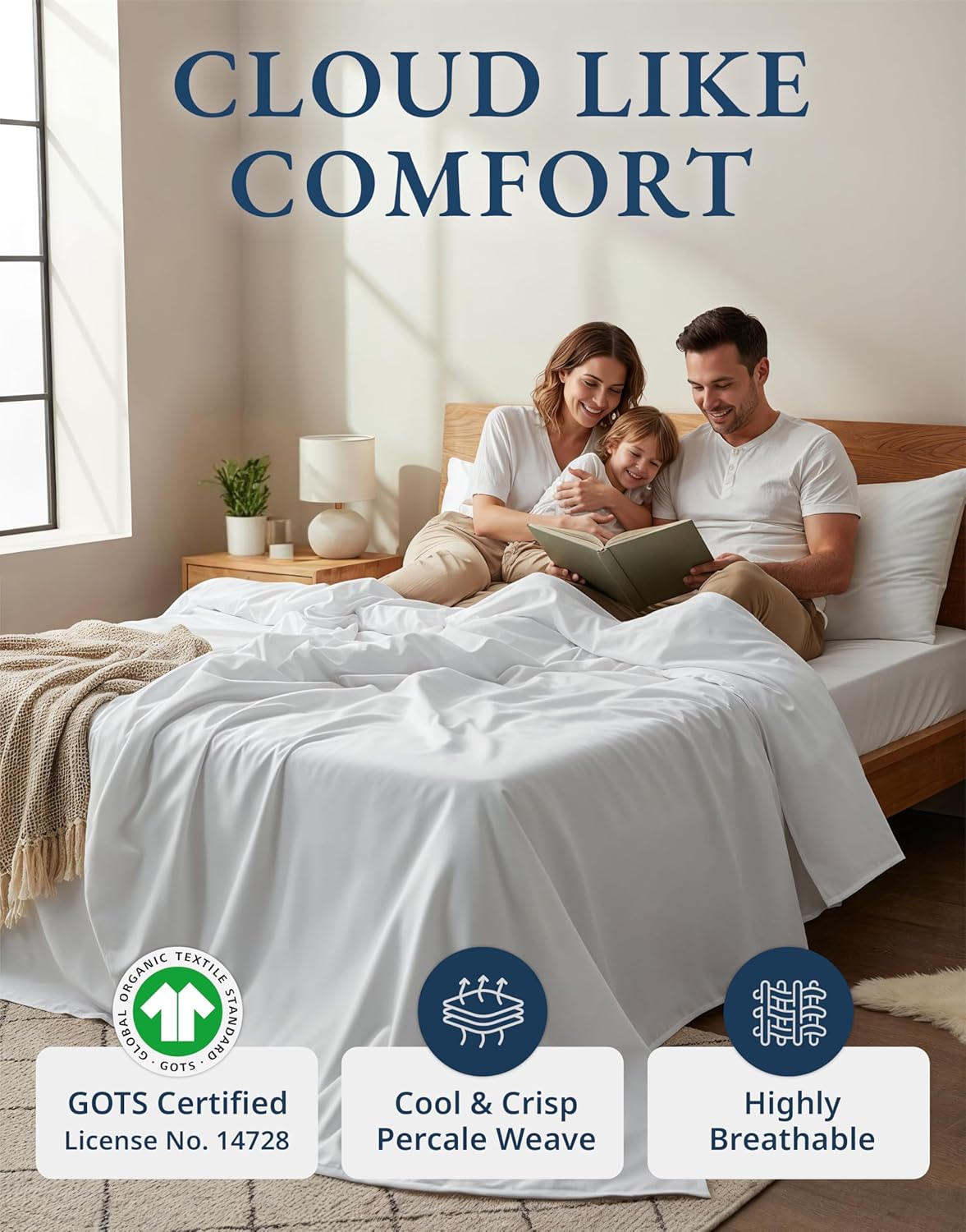 LANE LINEN Eco Friendly 100% Organic Cotton Queen Sheet Set, Soft & Comfy Fully...