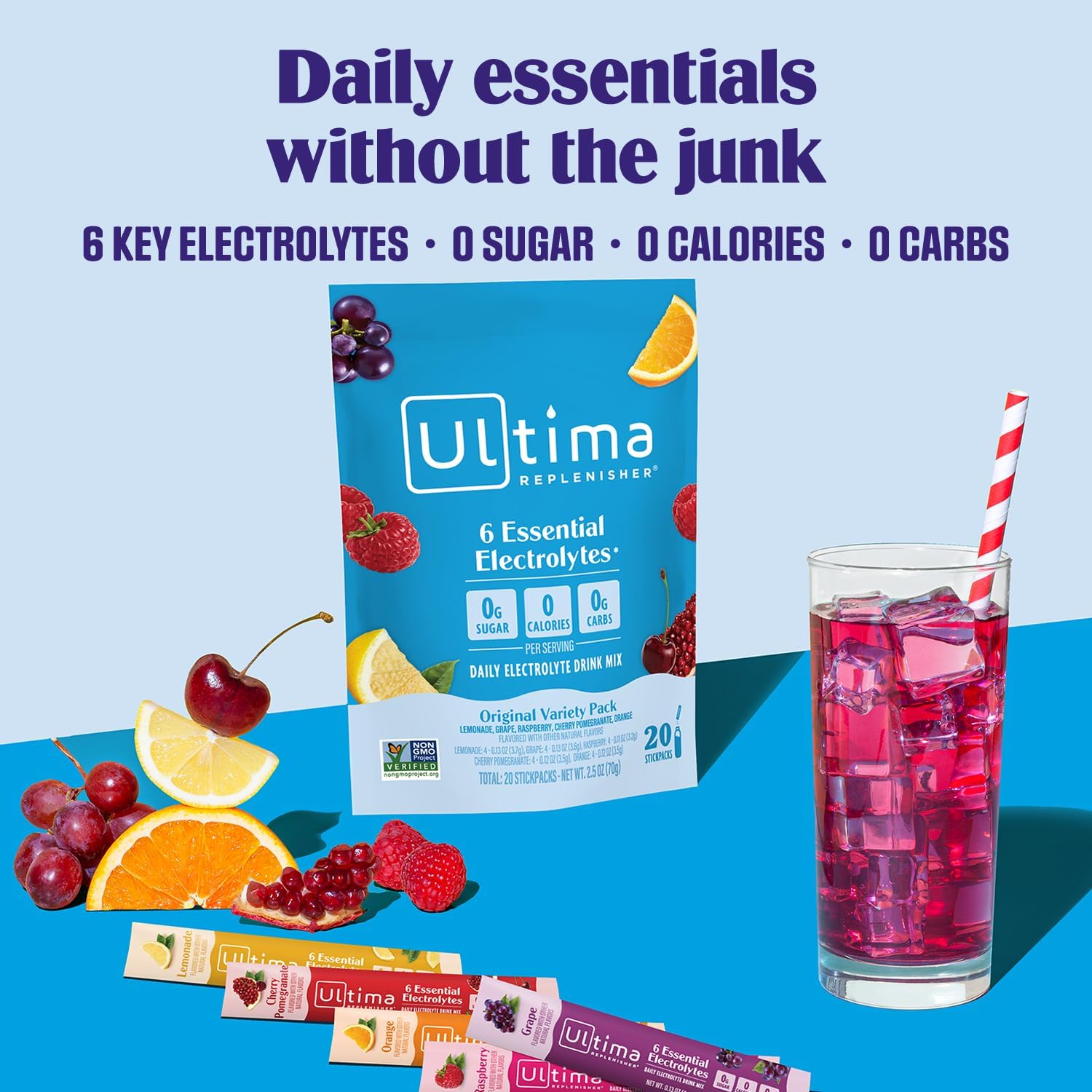 Ultima Replenisher Daily Electrolyte Powder – Original Variety Pack, 20 Stickpac...