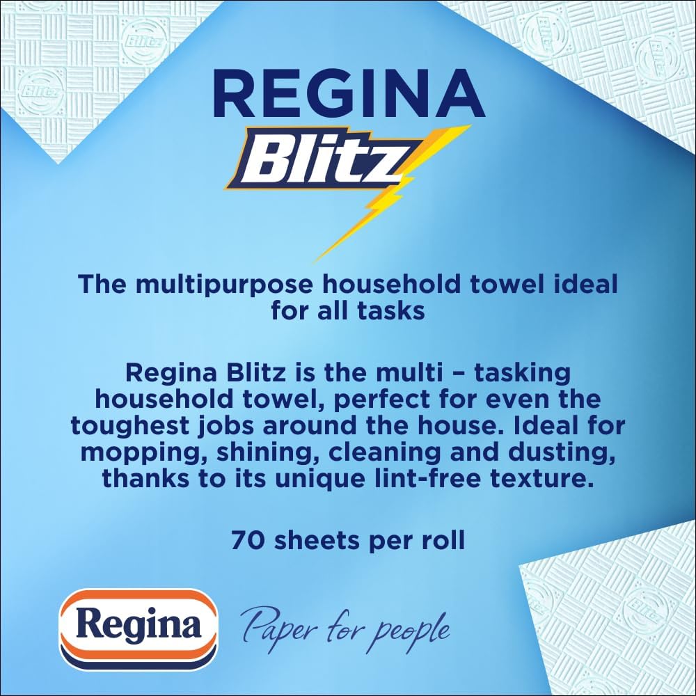 Regina Blitz Household Towels – 8 Triple Layered Rolls, 70 Sheets Per Roll, Pape...