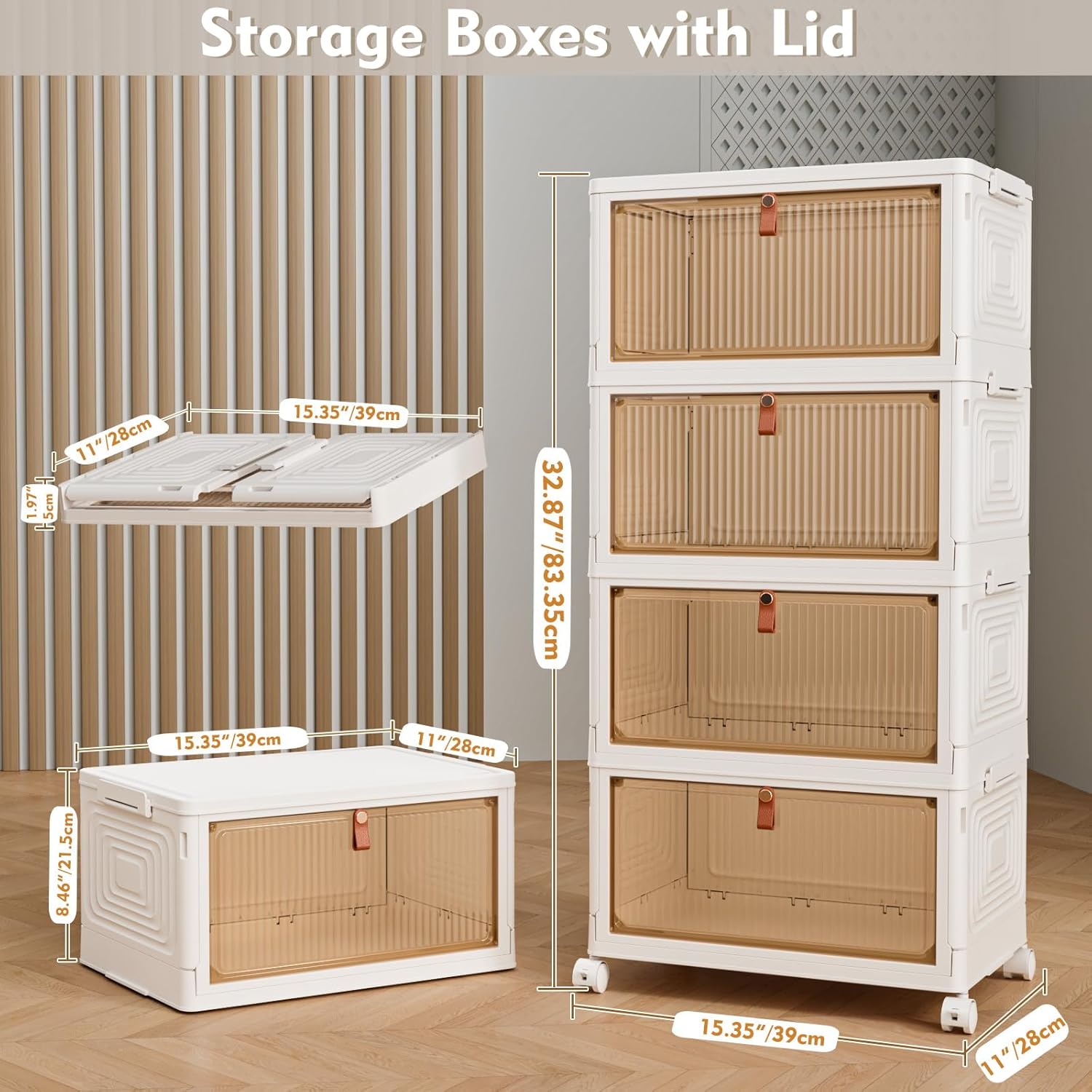Storage Boxes with Lid, 4-Tier Plastic Stackable Storage Boxes with 1 Lid 23L/Ti...