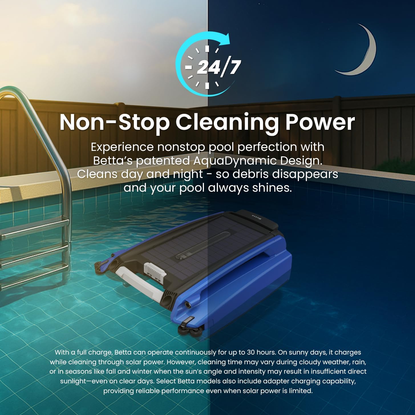 Betta SE Solar Powered Automatic Robotic Pool Surface Skimmer Cleaner with 24/7...