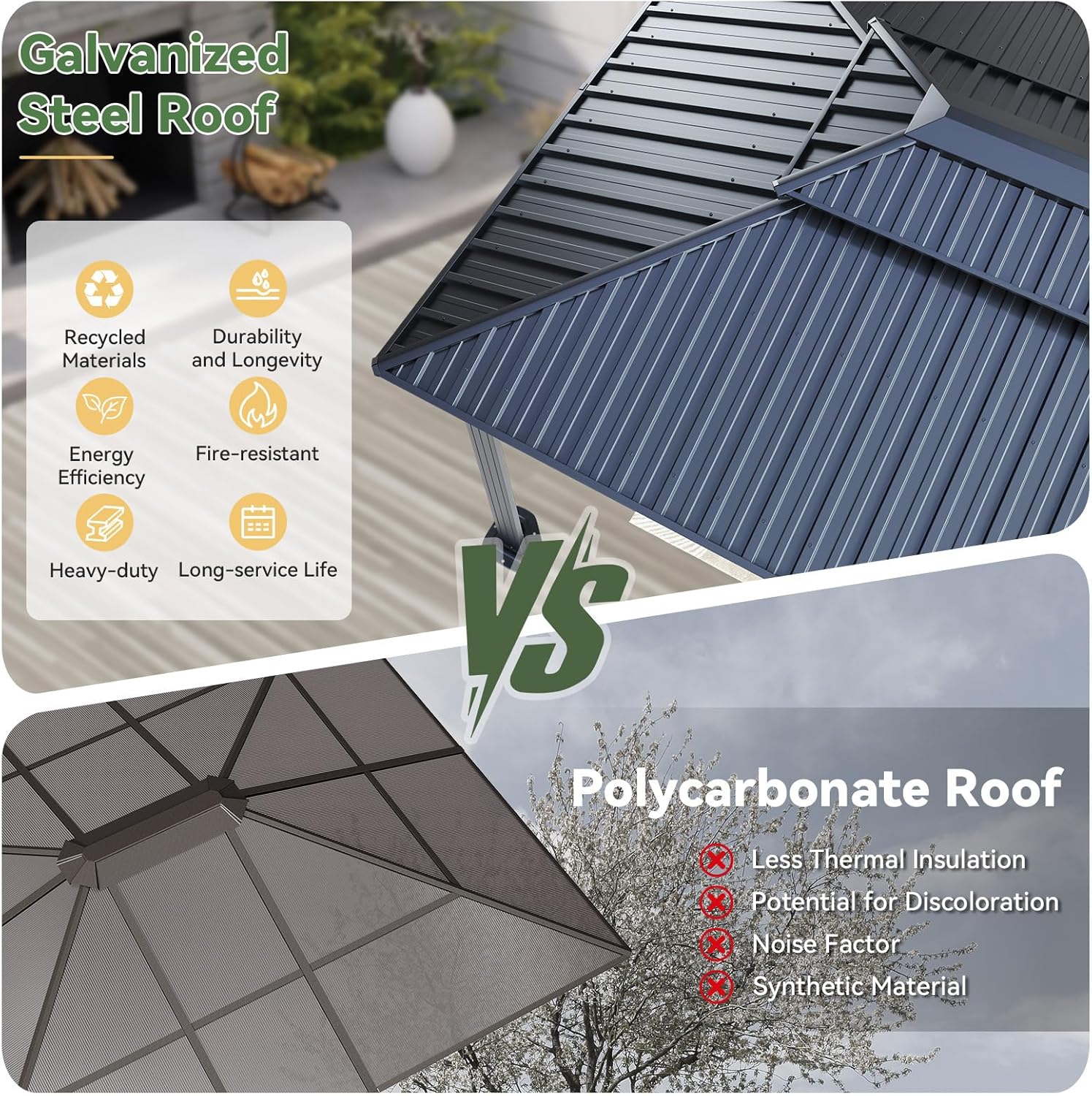 Aoxun 10x12 Gazebo Hardtop Gazebo with Double Galvanized Steel Roof Outdoor Pavi...