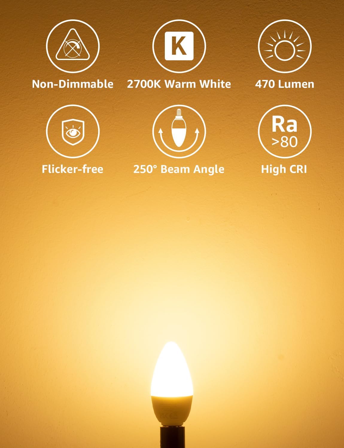 Lepro E14 LED Light Bulb, Warm White 2700K, 4.2W 470 Lumen, 40W Equivalent Candl...