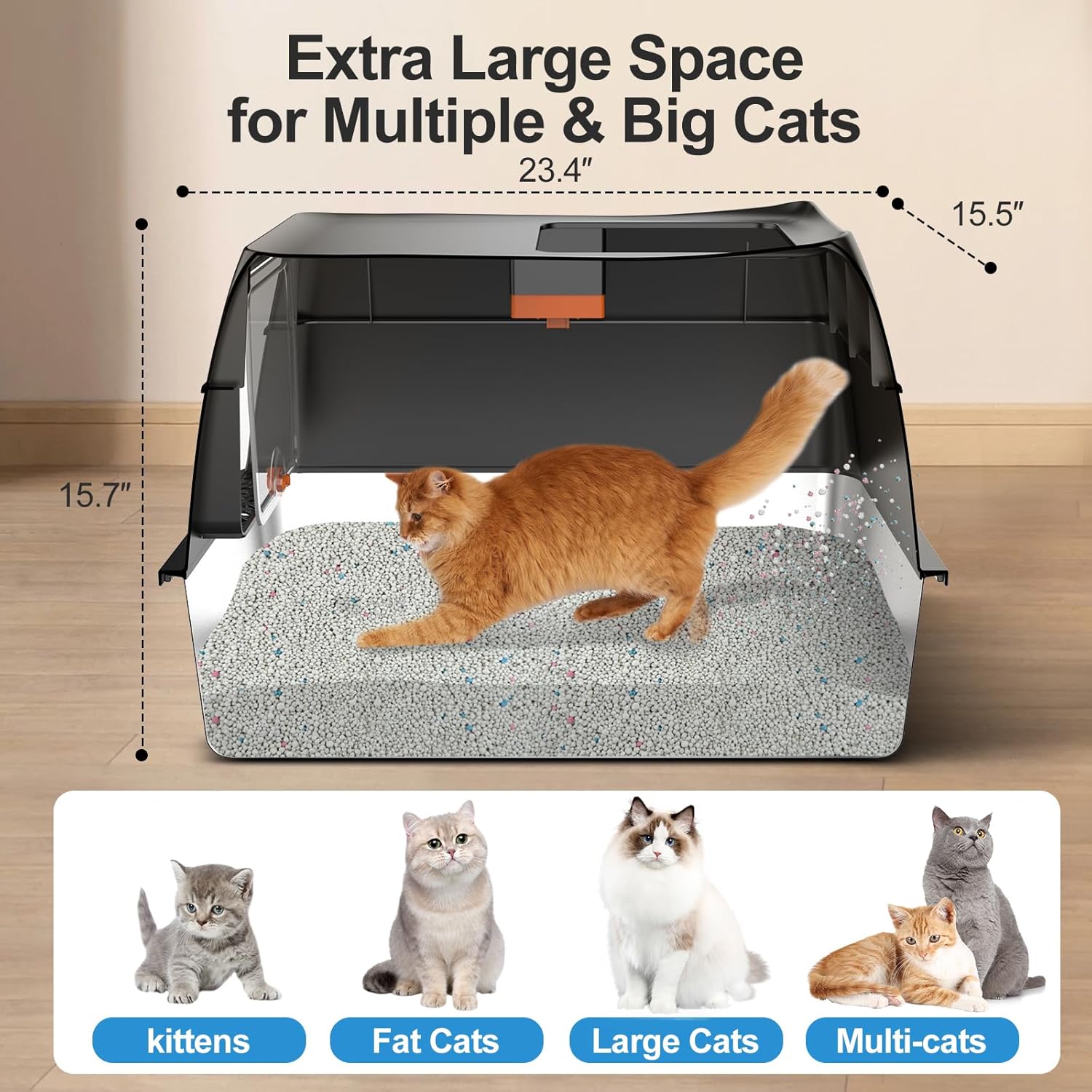 Stainless Steel Litter Box with Lid,Front Entry Top Exit Kitty LitterBox,Extra L...