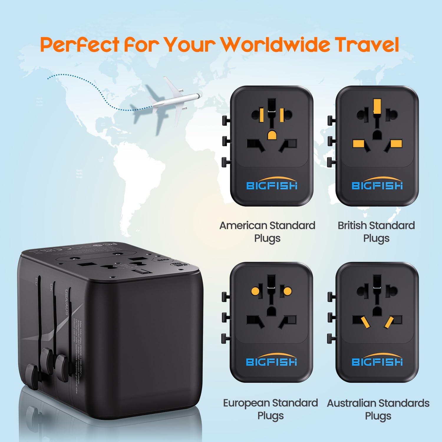 Bigfish Universal Travel Adapter with USB C PD 35W Fast Charging(C3 Port), World...