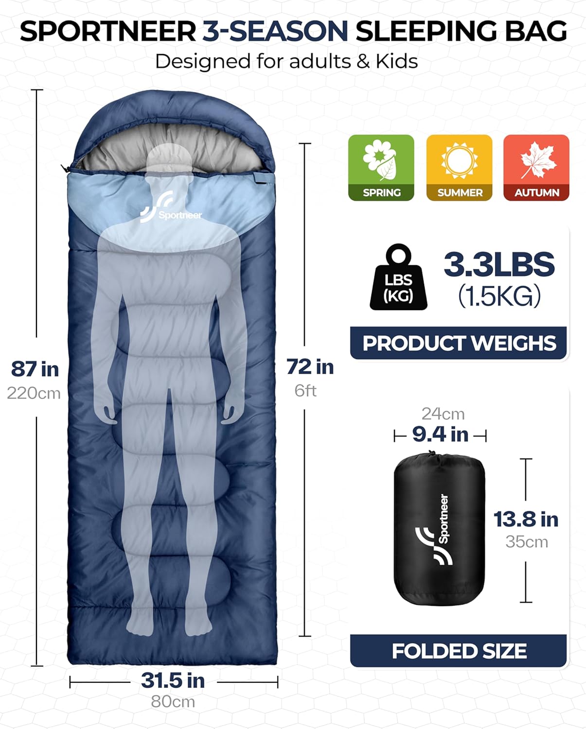 Premium Sportneer Sleeping Bag, Special Camping Sleep Bags for Adults, High-Qual...
