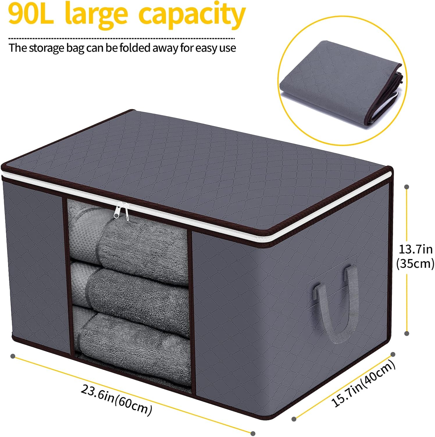 90L Storage Bags, 6Pack Large Capacity Clothes Storage Bags with Zips, Foldable...
