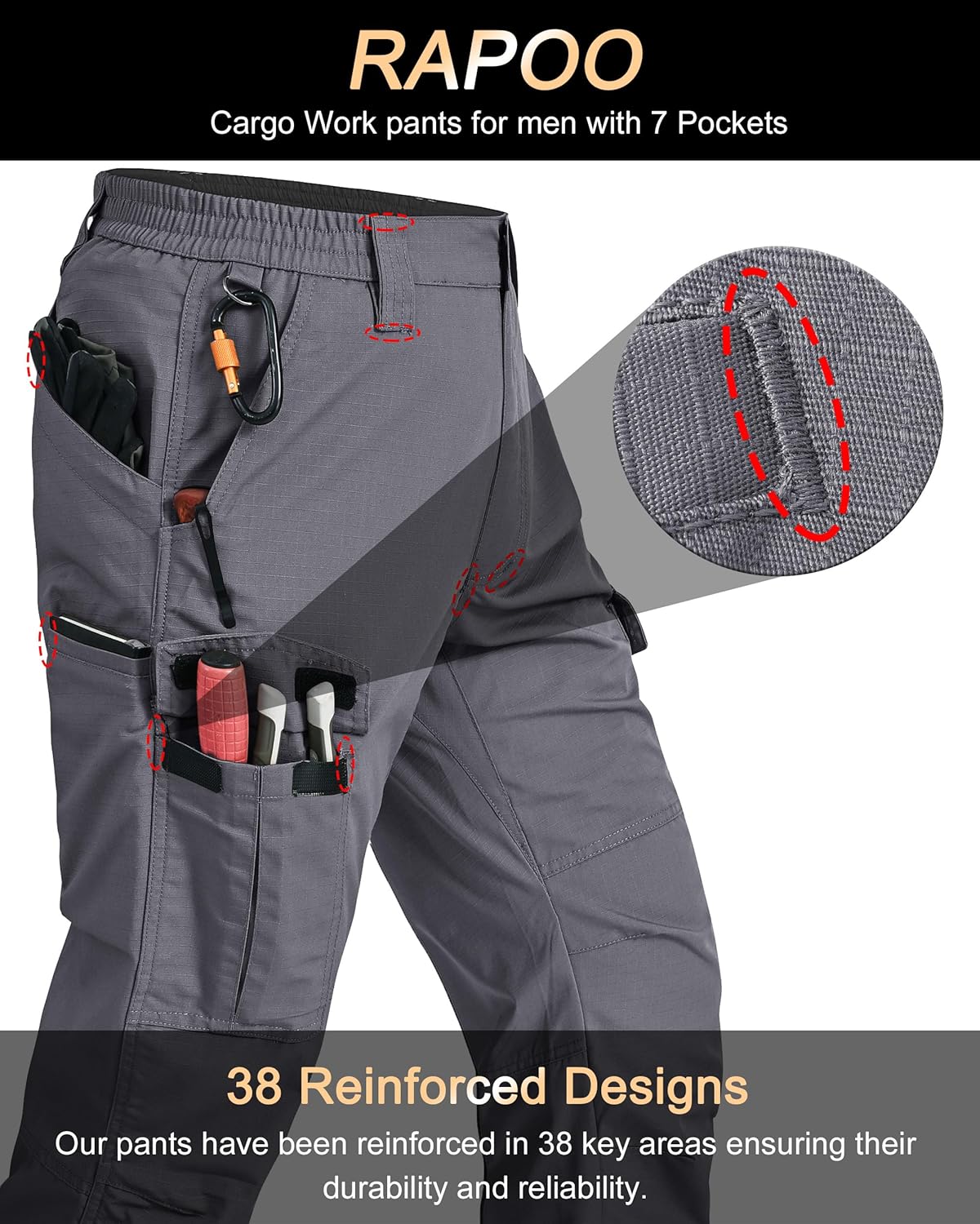 Mens Cargo Pants Ripstop Water Resistant Breathable Tactical Hiking Pants with 7...