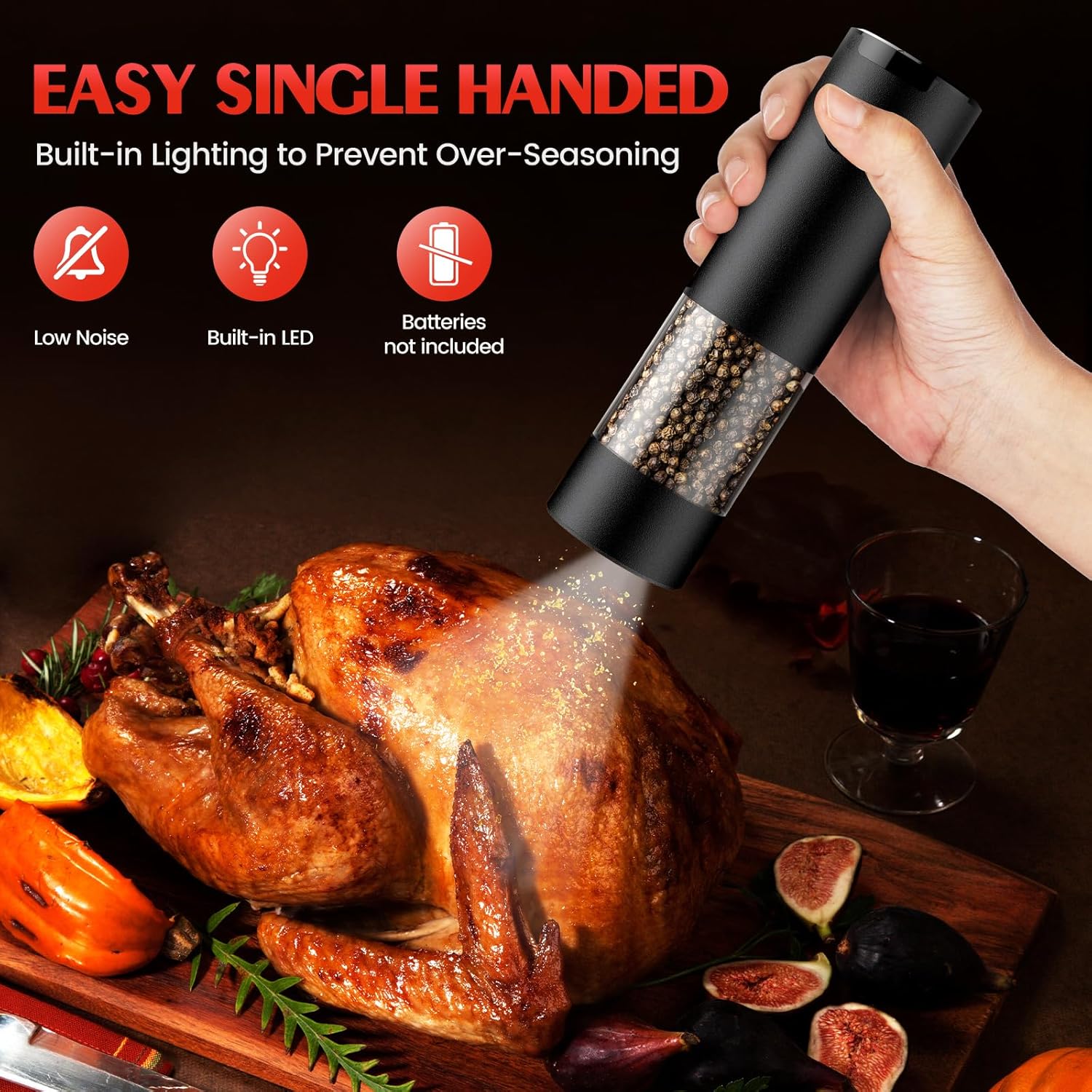 Electric Salt and Pepper Grinder Set Automatic Battery Pepper Mill Shakers Adjus...