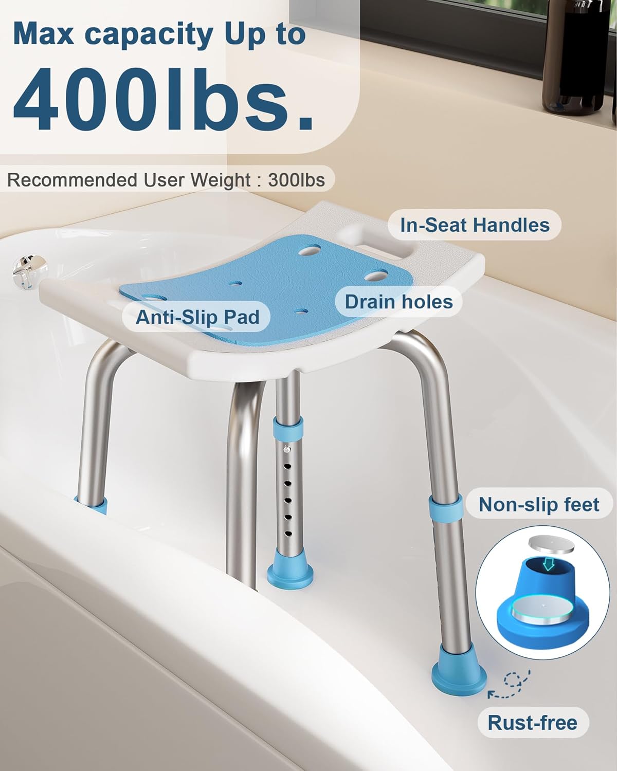 HOMLAND Shower Chair for Inside Shower, 400 lbs Ad...