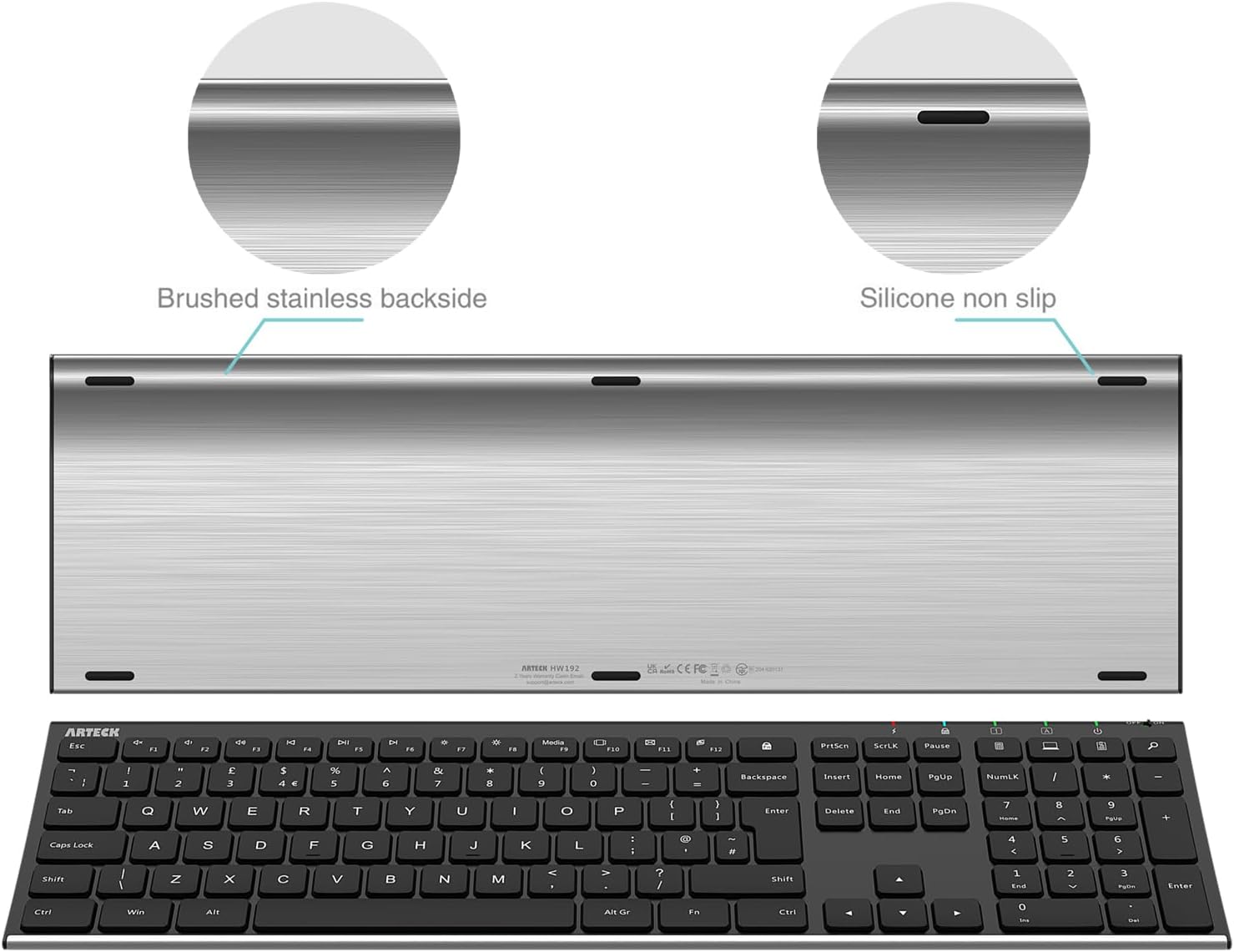 Arteck 2.4G Wireless Keyboard and Mouse Combo Stainless Steel Ultra Slim Full Si...