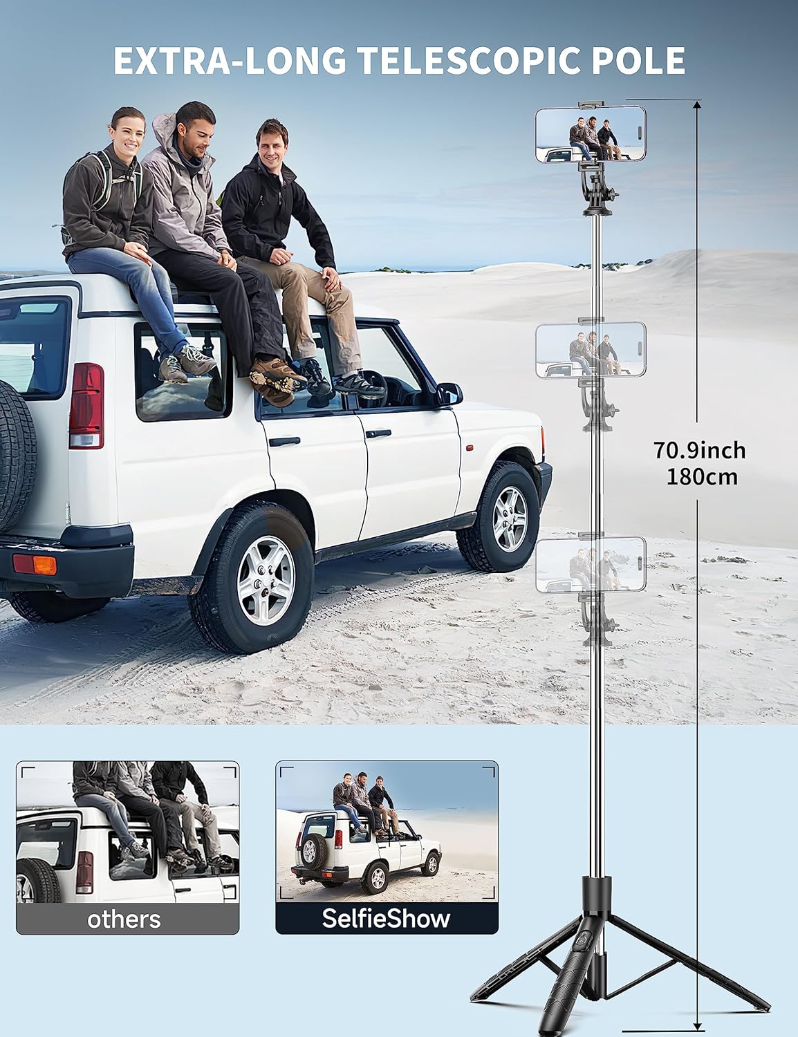 71" Phone Tripod & Selfie Stick, All in One Extendable Cell Phone Tripod with Wi...