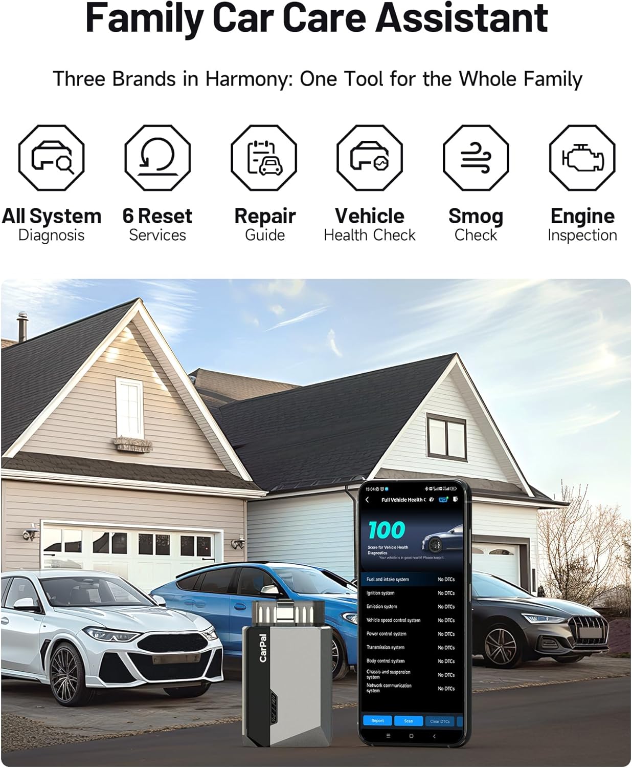 TOPDON CarPal-A OBD2 Code Reader Bluetooth, All System OBD2 Scanner for iOS & An...