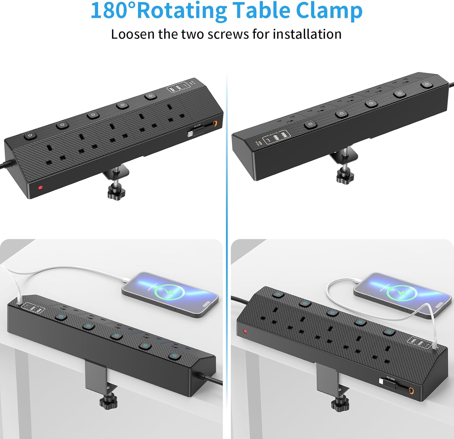 Desk Extension Lead 5M, STGAROT PD 30W Power Strip with Retractable USB C Cable,...