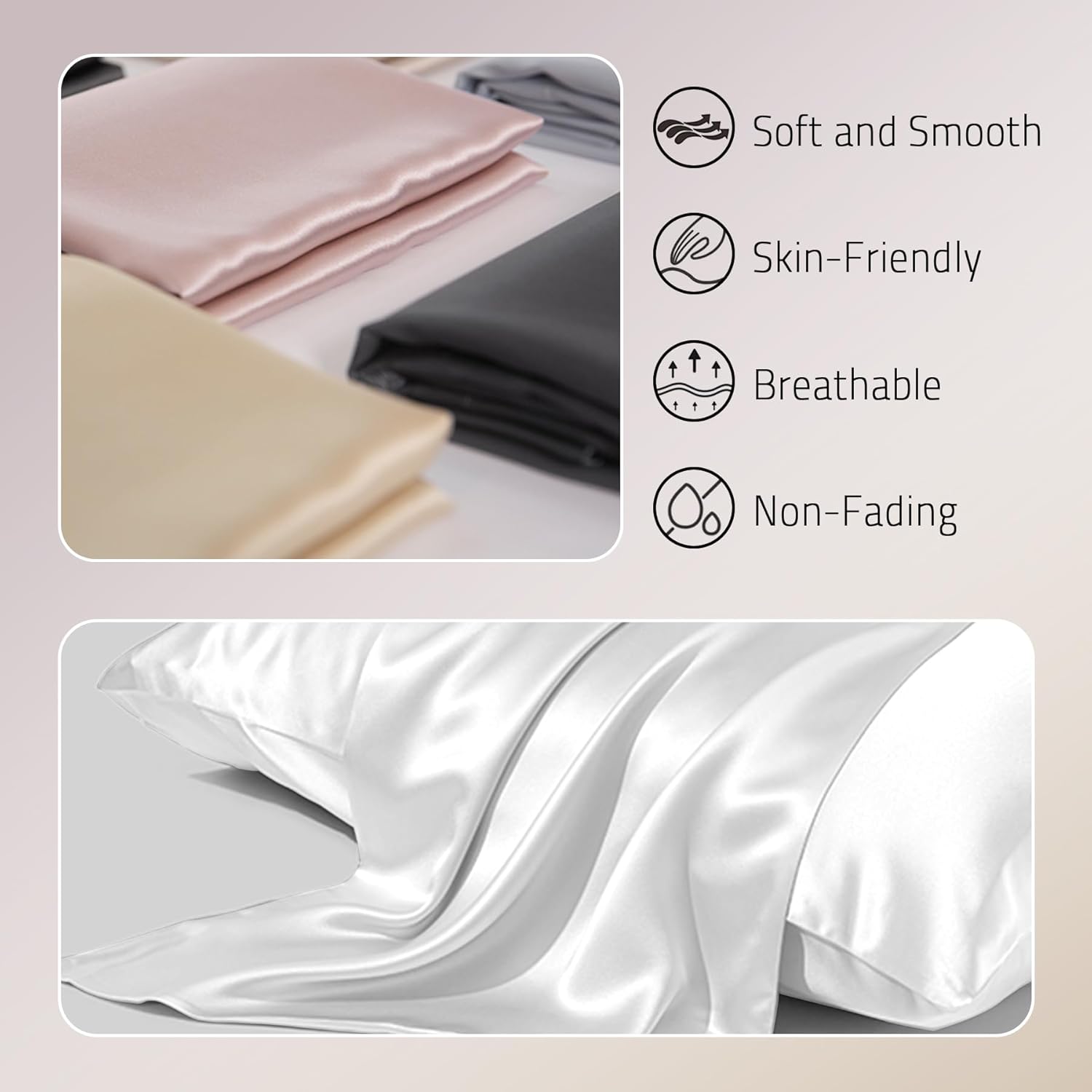 Mulberry Silk Pillow Cases Set of 2, Both Sides Real Silk Pillowcase for Hair an...