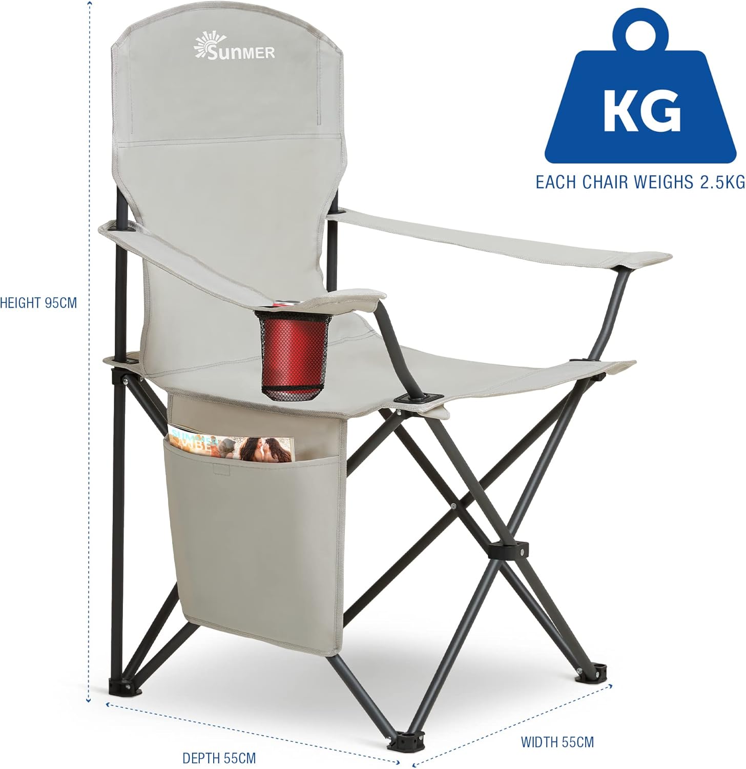 SUNMER Folding Camping Chairs, Extra Wide Lightweight Outdoor Chairs with Armres...