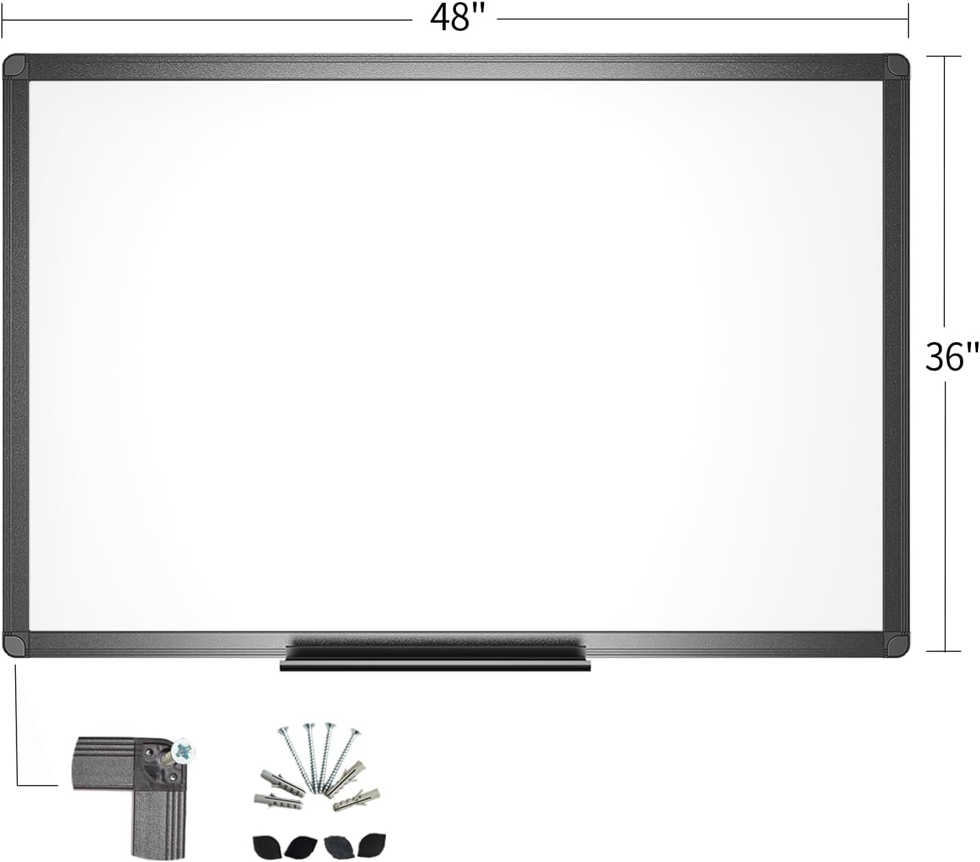 VIZ-PRO Magnetic Drywipe Whiteboard 120 x 90 cm, Dry Erase White Board with Blac...